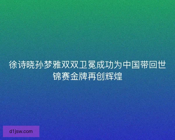 徐诗晓孙梦雅双双卫冕成功为中国带回世锦赛金牌再创辉煌